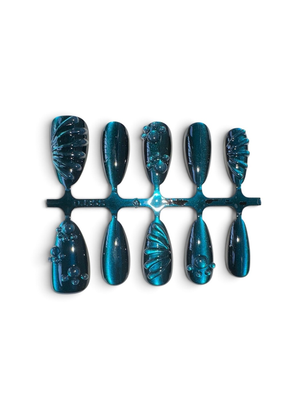 Teal Blue Magnetic Cat Eye Press-On Nail Set - Unbranded
